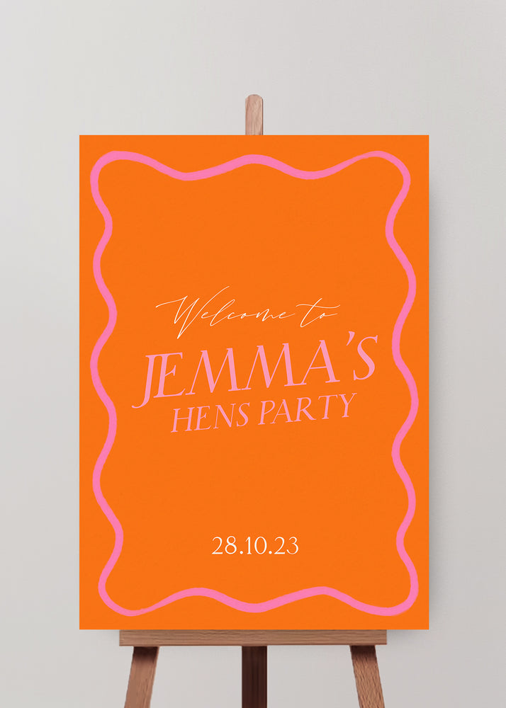 Hens Bachelorette Welcome Sign Editable Template - Wavy - Vorfreude Stationery