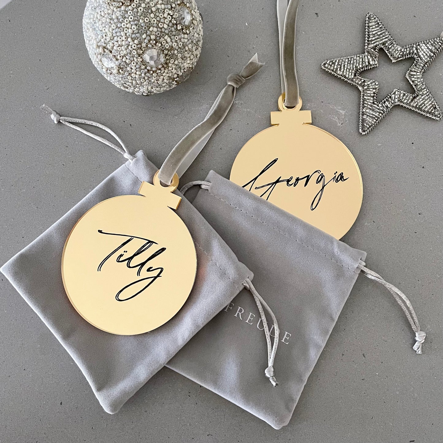 Personalised Gold Acrylic Round Bauble Ornament - Vorfreude Stationery