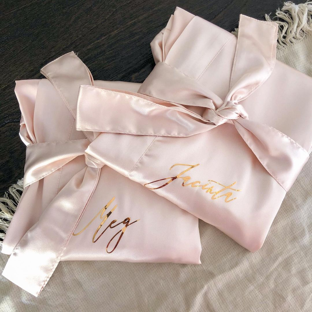 
                  
                    Personalised Bride and Bridesmaid Satin Robe - Blush - Vorfreude Stationery
                  
                