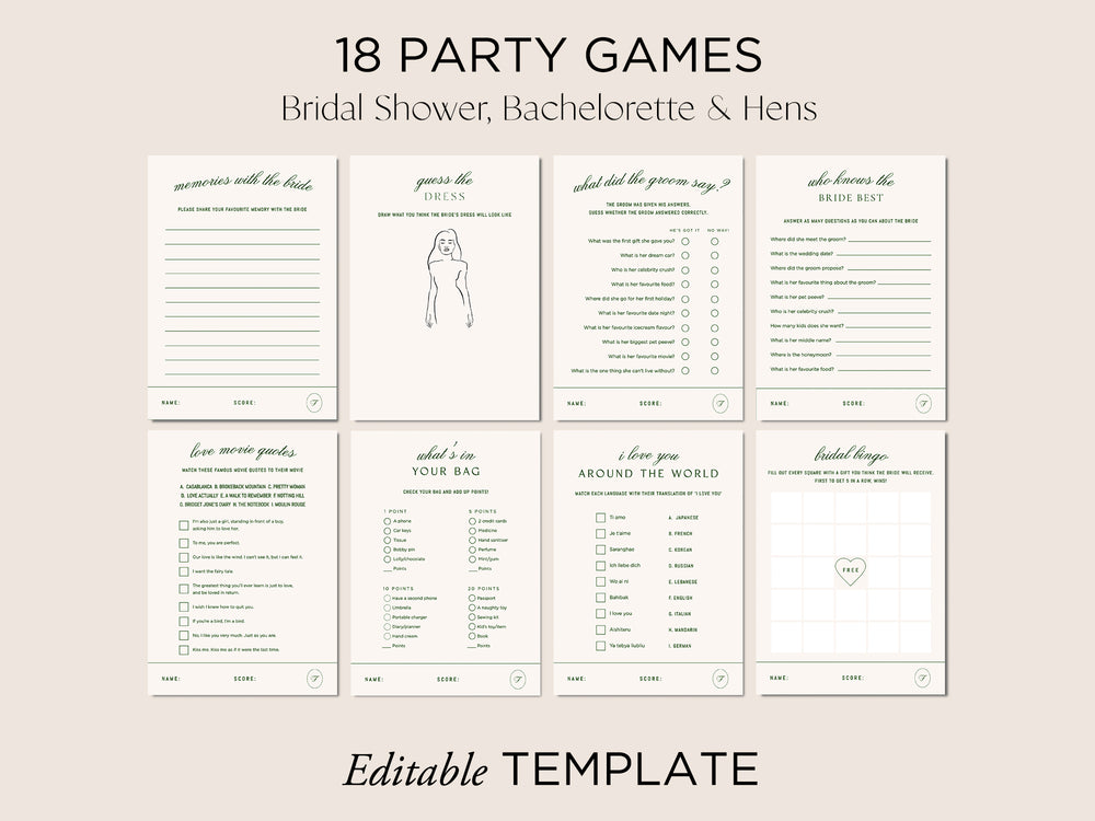 
                  
                    Hens Bachelorette Party Games Editable Template - Brasserie - Vorfreude Stationery
                  
                