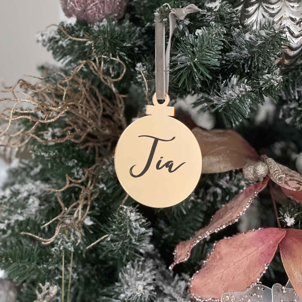 
                  
                    Personalised Gold Acrylic Round Bauble Ornament - Vorfreude Stationery
                  
                