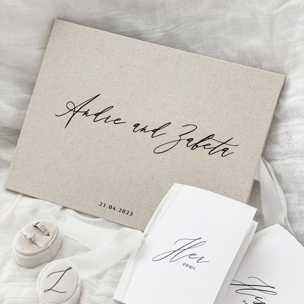 
                  
                    Linen Wedding Guest Book - Almond - Vorfreude Stationery
                  
                