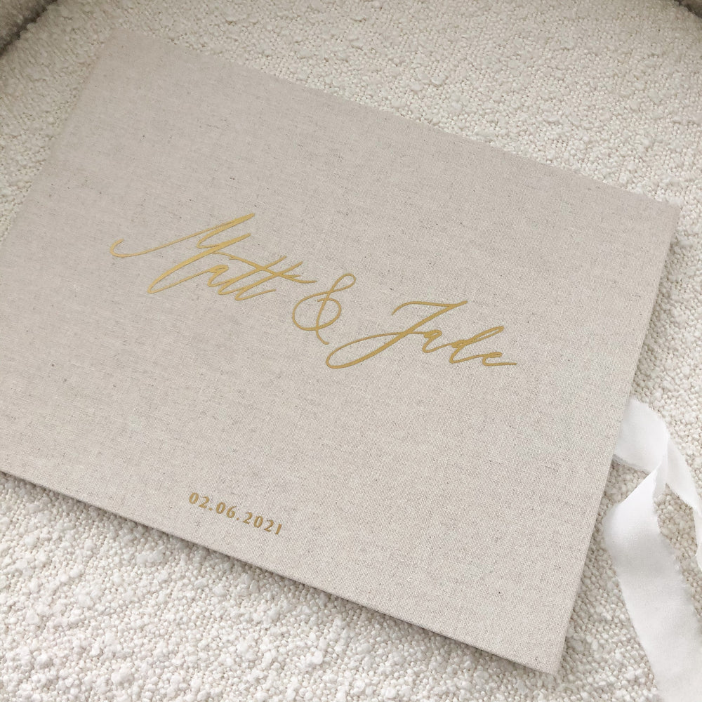 Linen Wedding Guest Book - Almond - Vorfreude Stationery