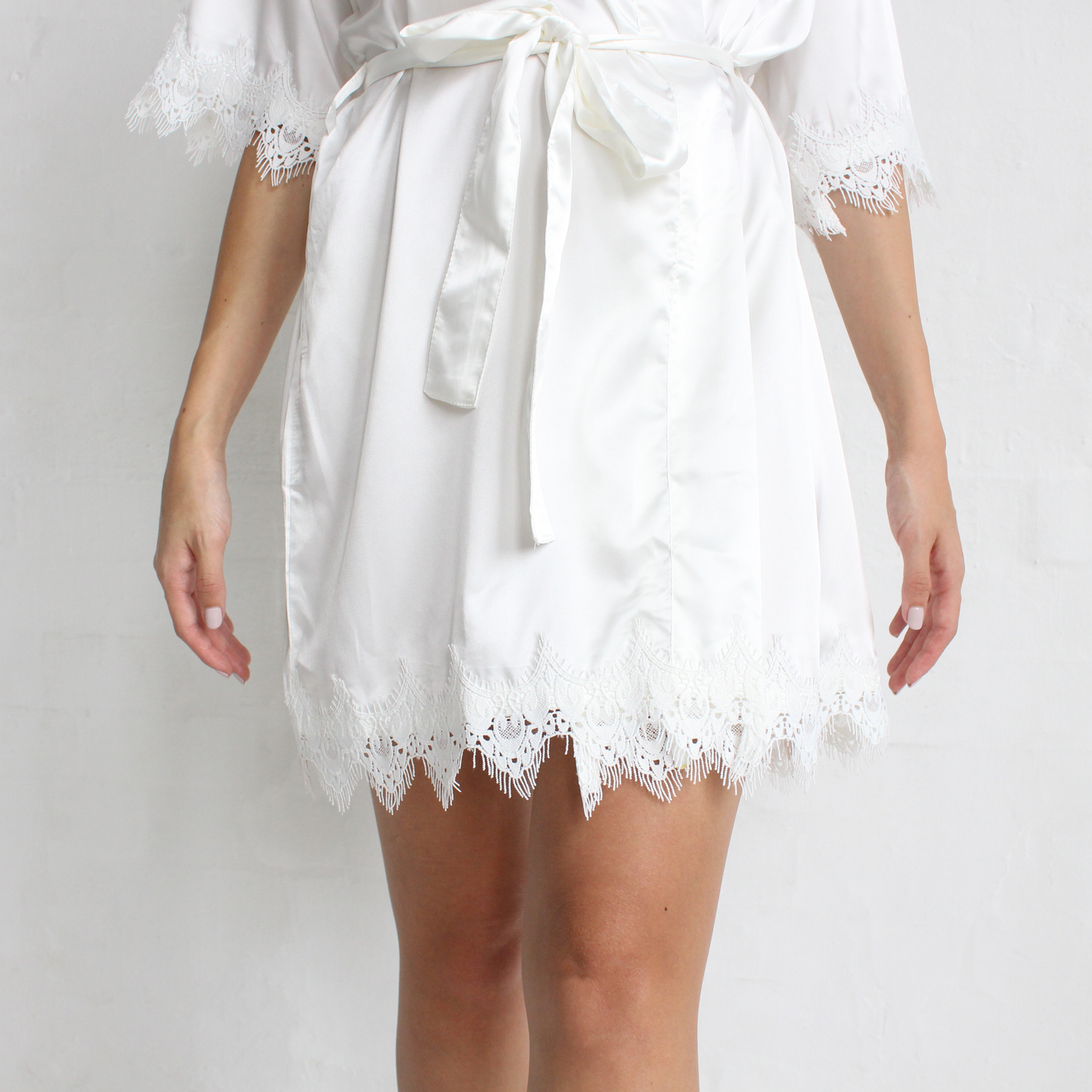 Lace Trim Personalised Bride & Bridesmaid Satin Robe - Vorfreude Stationery