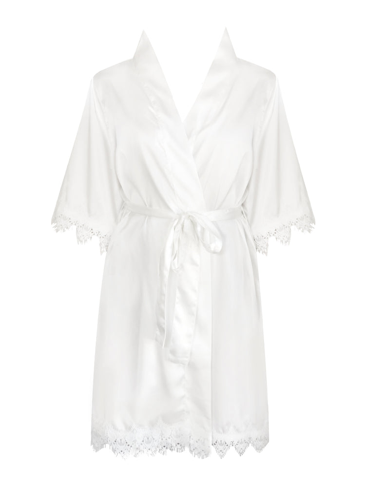 
                  
                    Lace Trim Personalised Bride Satin Robe - Vorfreude Stationery
                  
                