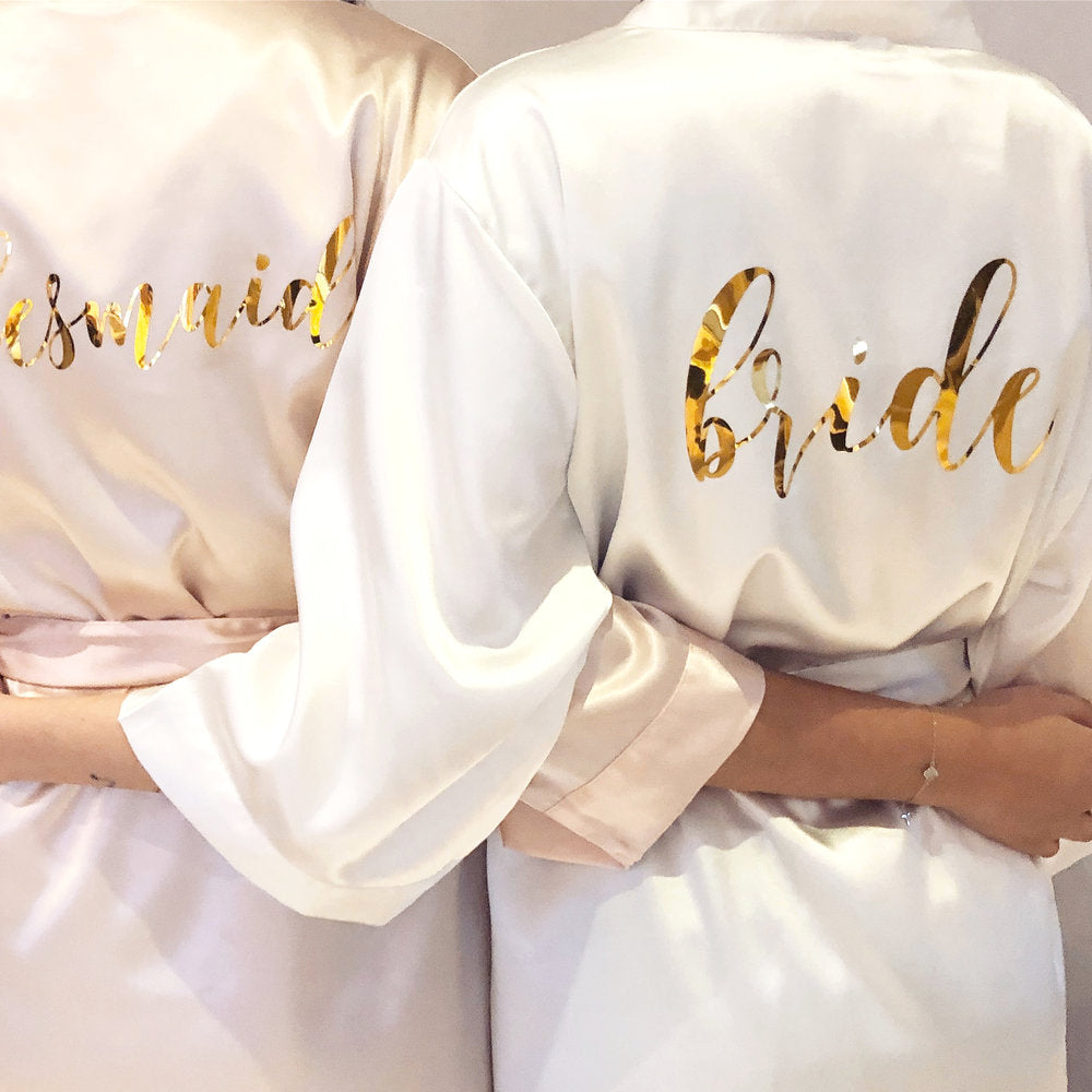 
                  
                    Personalised Bride and Bridesmaid Satin Robe - Vorfreude Stationery
                  
                
