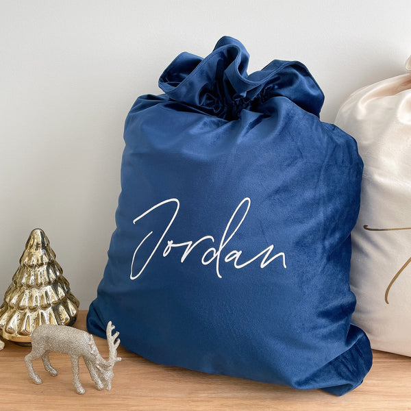Personalised Velvet Christmas Santa Sack - Navy