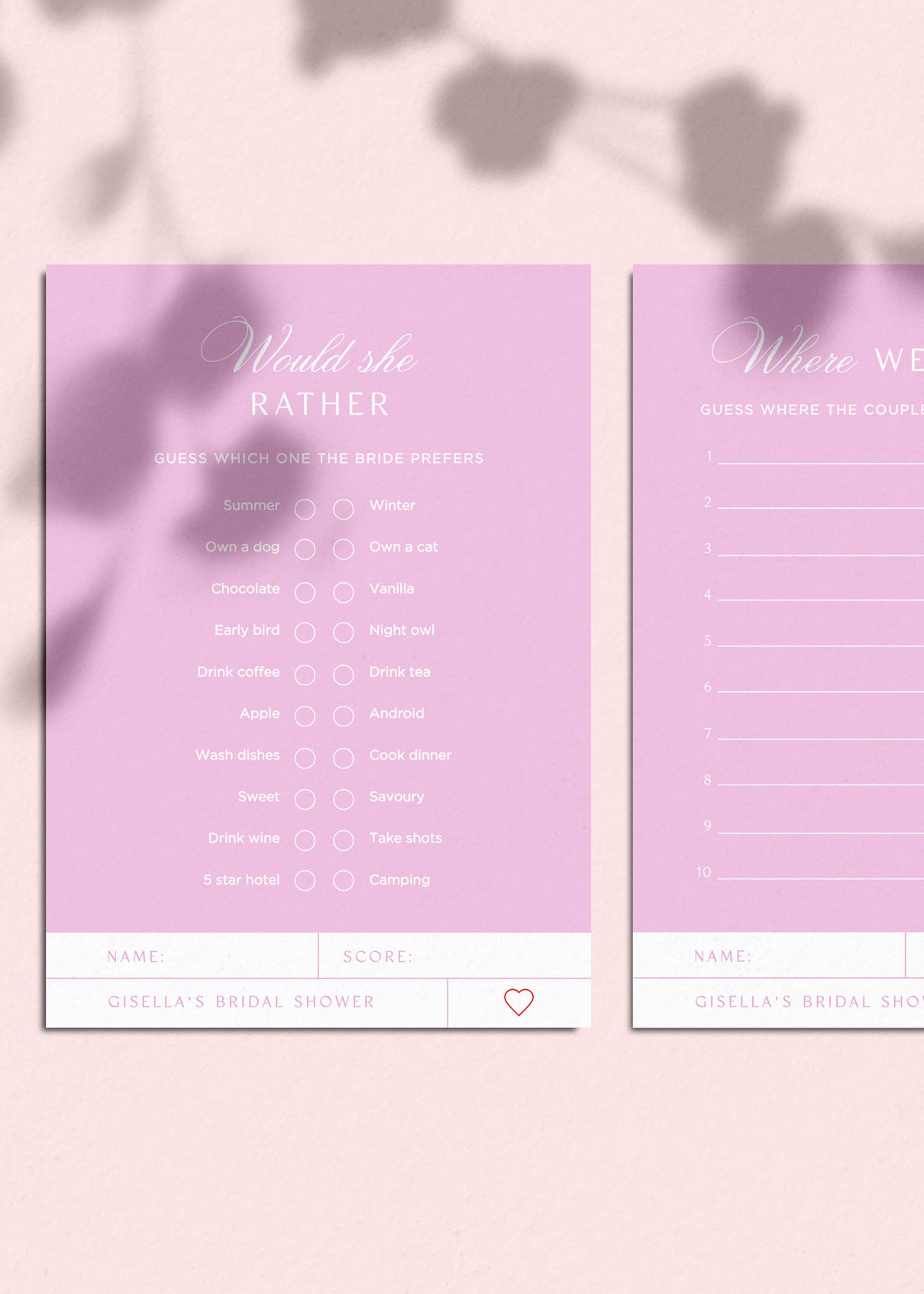 Hens Bachelorette Party Games Editable Template - Sweethearts - Vorfreude Stationery