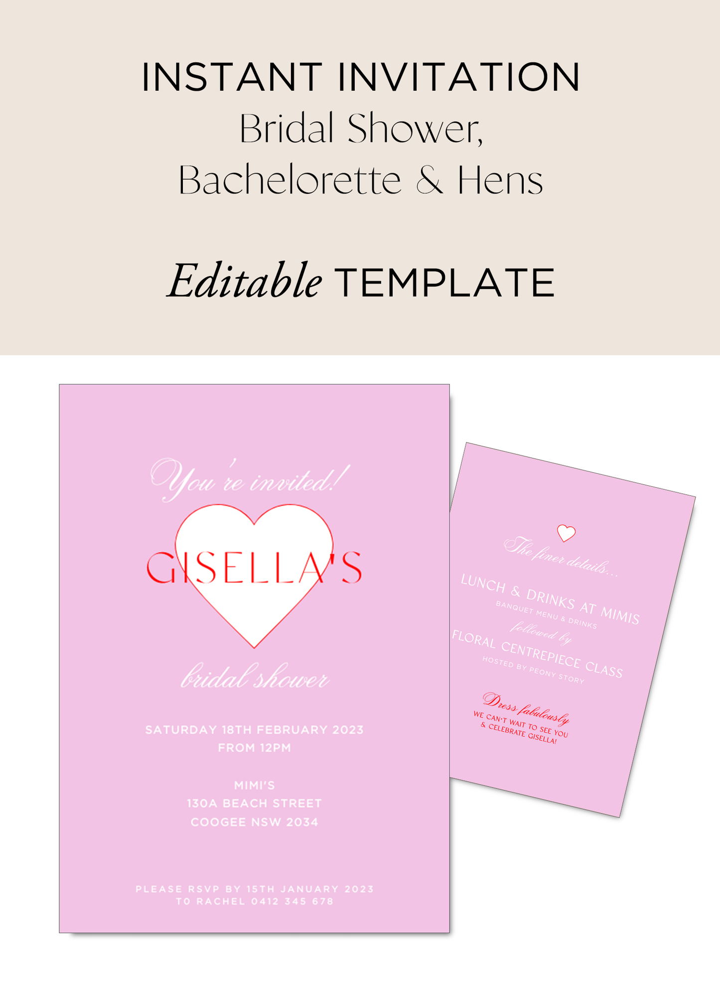 
                  
                    Hens Invitation Editable Template - Sweethearts - Vorfreude Stationery
                  
                